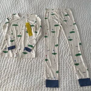 NWT Angel Dear Bamboo Long Sleeve & Pants Golf Print Pajama Set 7-8Y